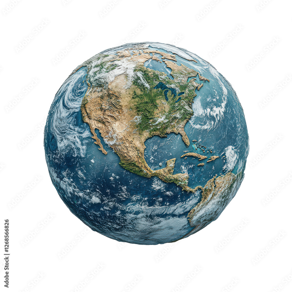 Earth North America view space planet globe blue green brown, isolated on transparent background Earth North America view space planet globe blue green brown, isolated on transparent background
