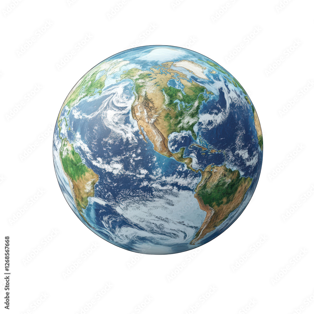 Earth Globe View North America Oceans Clouds Space, isolated on transparent background Earth Globe View North America Oceans Clouds Space, isolated on transparent background