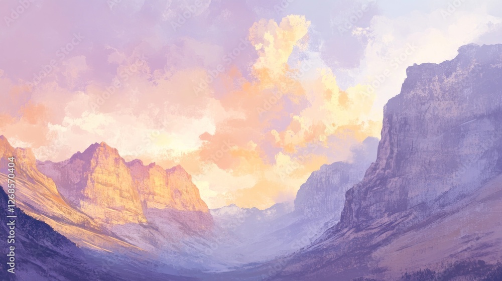 Naklejka premium Majestic Mountain Range Sunset Sky Landscape