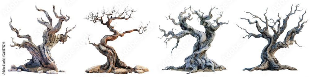 Fototapeta premium Ancient Gnarled Trees in Minimal Watercolor Style for Creative 3D Art Projects