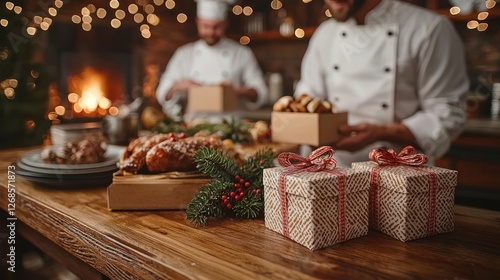 Chefs Preparing Festive Treats in Cozy Bakery Setting for Holidays