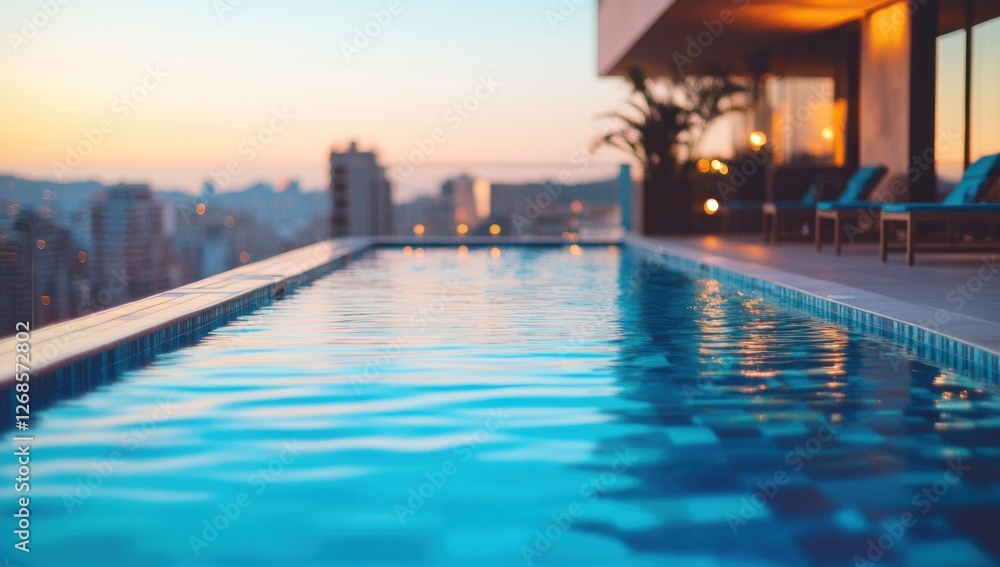 Obraz premium Luxury Rooftop Infinity Pool at Sunset Over City Skyline
