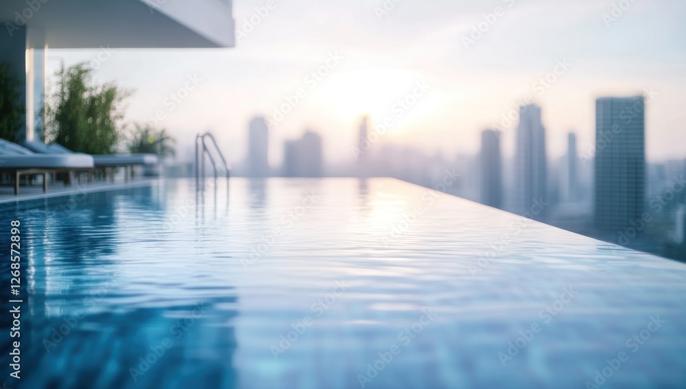 Fototapeta premium Infinity Pool Cityscape: Sunrise Luxury