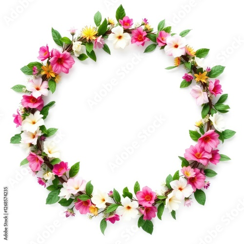 Floral wreath on a minimalist white background, wreath, greenery, leaves
