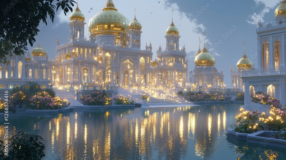 Obraz premium Majestic Temple Built with Shining Gold Domes Reflecting Light