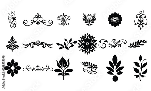Floral Ornament Vector Set | Decorative Vintage Elements and Swirls in Black Silhouette Style