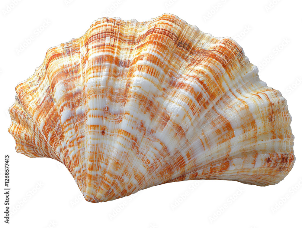 Beautiful seashell with orange and white stripes, perfect for coastal decor Beautiful seashell with orange and white stripes, perfect for coastal decor