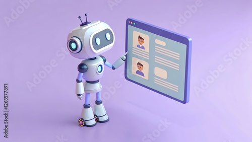 Cute robot interacting with computer interface.