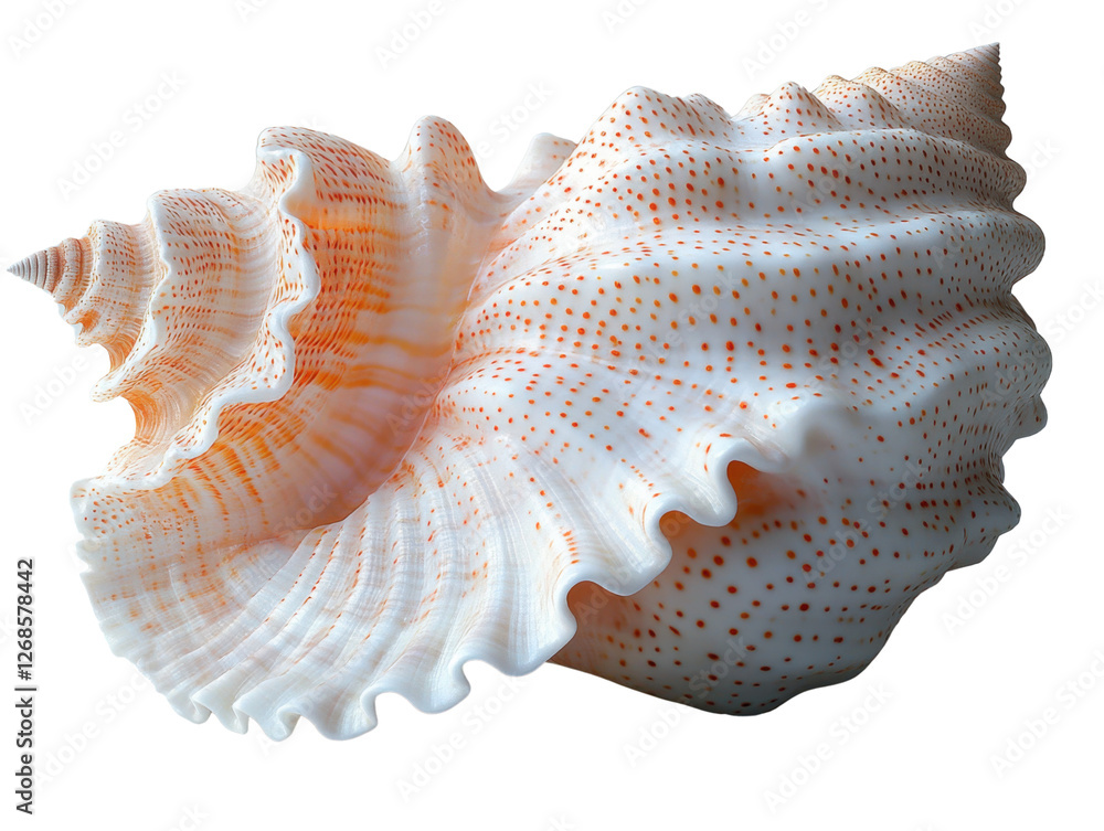 beautiful seashell with intricate patterns and textures, showcasing orange and white colors