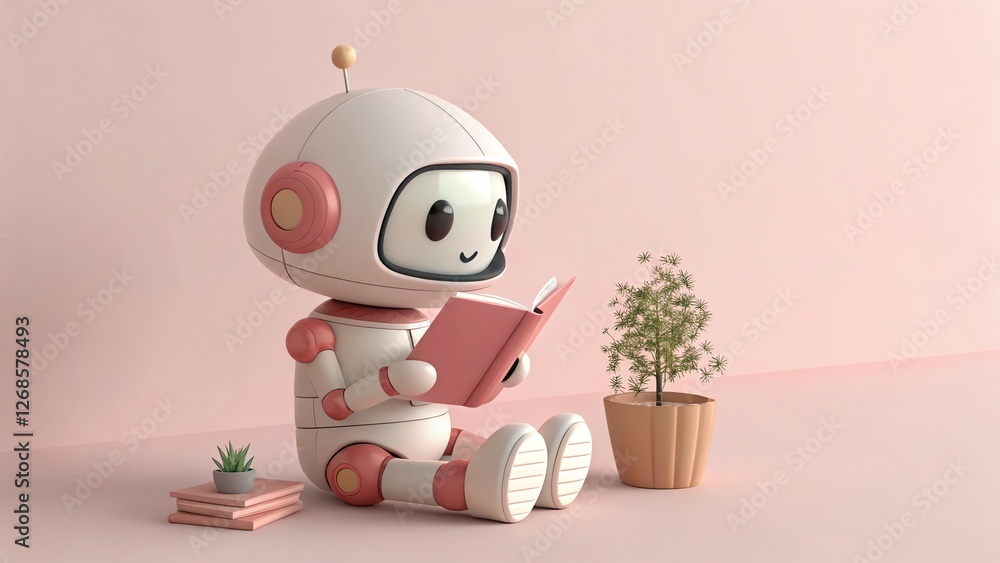 Fototapeta premium Robot reading a book in a cozy environment.
