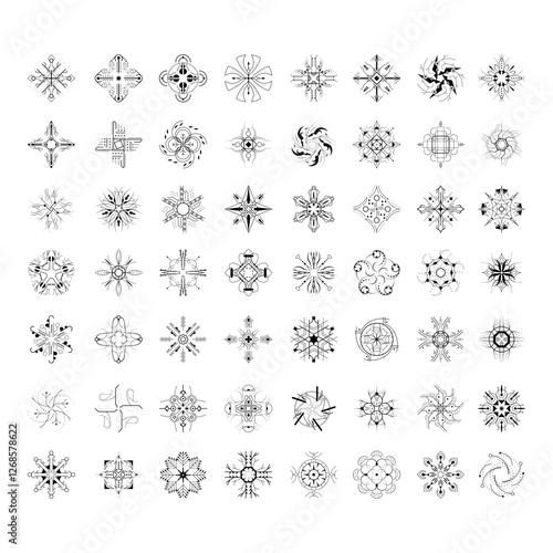 Set Black Colleciton Line Snowflake Doodle Winter Decoration Elements Vector Design Style