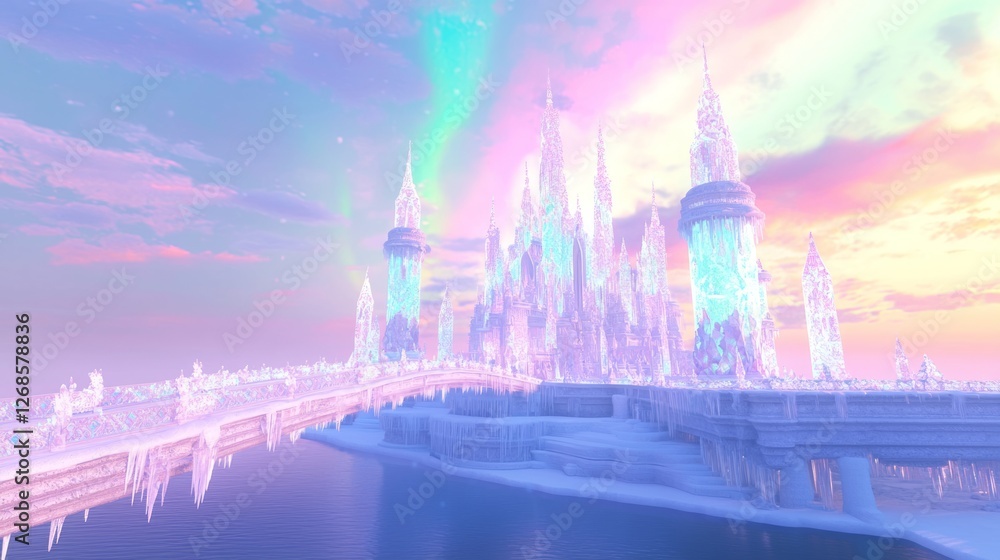 Fototapeta premium Glittering Ice Bridge Leading to a Magical Frosty Kingdom