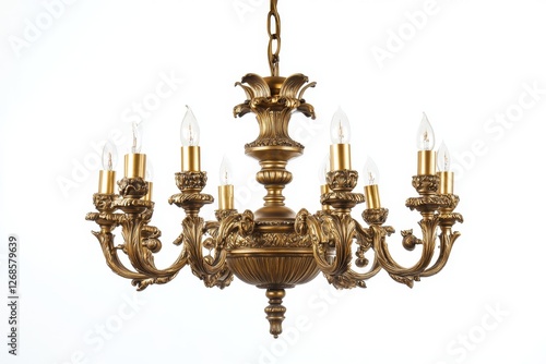 Antique Gold Chandelier, Interior Lighting, Studio Shot, White Background, Home Decor