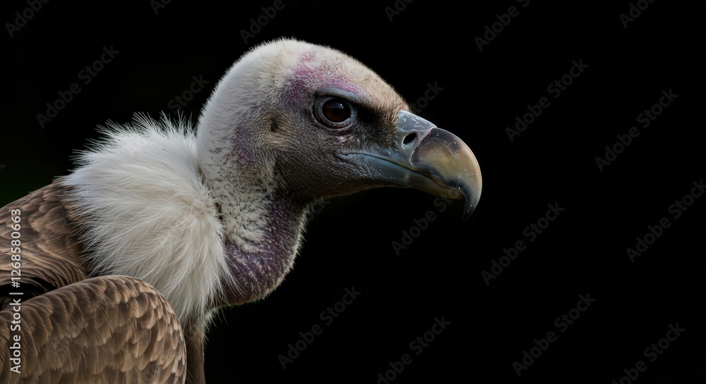 Abstract closeup concept of a Vulture with sharply detailed feathers and black background Abstract closeup concept of a Vulture with sharply detailed feathers and black background