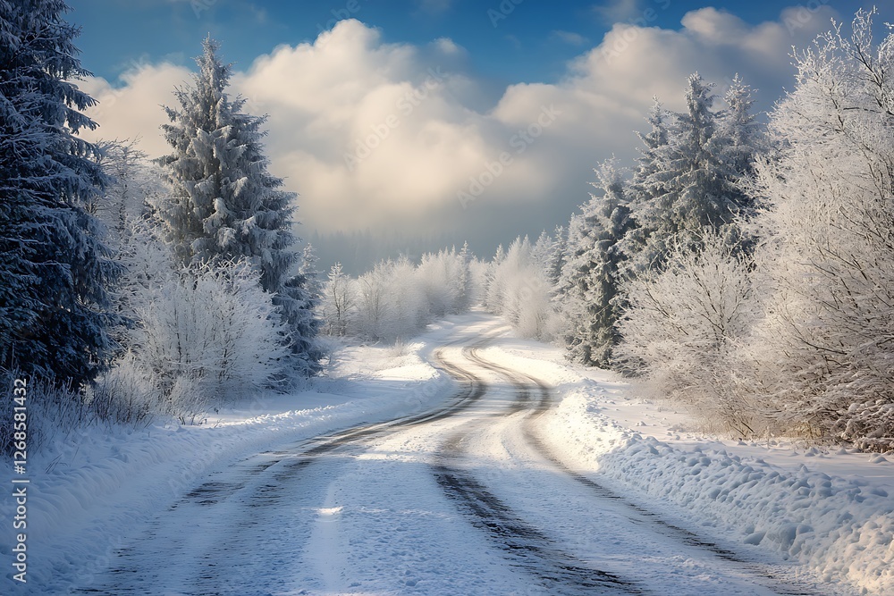 Fototapeta premium Winter road in the Carpathian mountains. Ukraine, Europe.