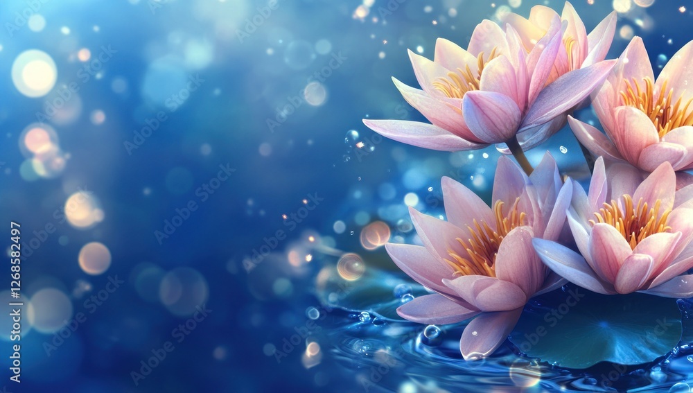 Fototapeta premium Serene Water Lilies: A Symphony of Pink and Blue