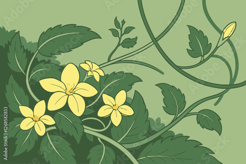 South Carolina yellow jasmine flowers intertwined with lush green vines.