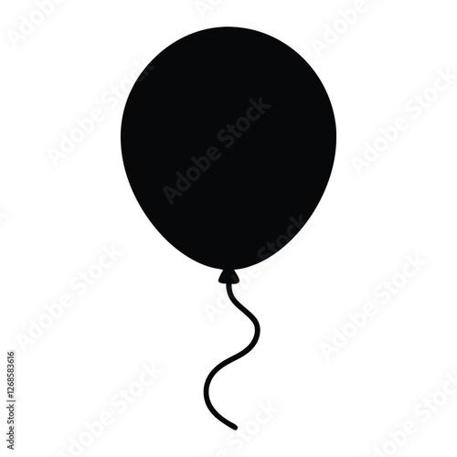 Floating Balloon Icon with Curly String Vector Illustration Isolated on White Background