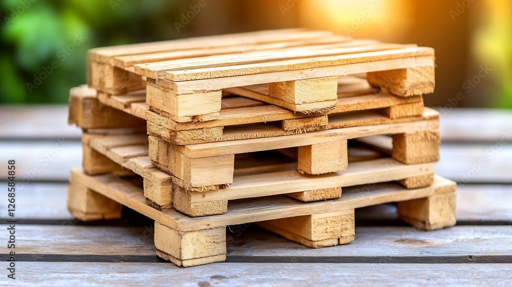 Stacked Wooden Pallets Warm Sunset Light. AI Generated Stacked Wooden Pallets Warm Sunset Light. AI Generated