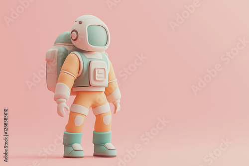 A pastel 3D astronaut sitting on a rocky alien landscape. Whimsical space scene featuring soft shapes, dreamy colors, and a serene cosmic exploration concept.
