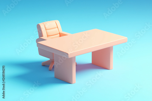 3d chief officer level working desk on pastel background, cartoon style table in working room.