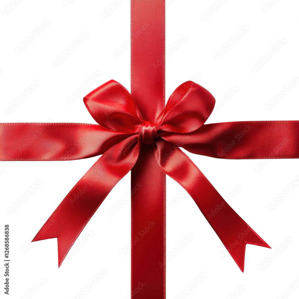 Red gift box with satin ribbon bow, white background Red gift box with satin ribbon bow, white background