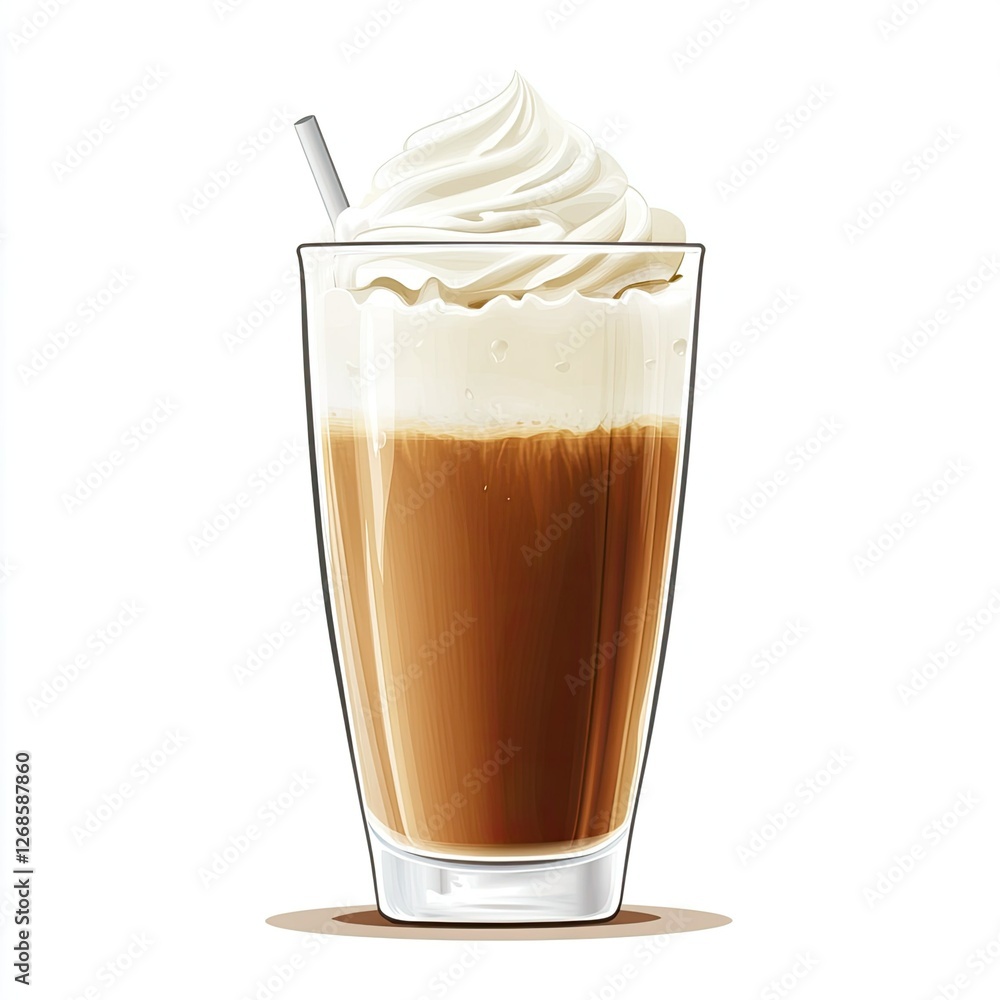 iced coffee floating ice cream float latte with straw popular dark chocolate drink white background iced coffee floating ice cream float latte with straw popular dark chocolate drink white background