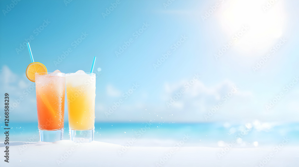 Obraz premium Two Refreshing Cocktails on a Sunny Beach