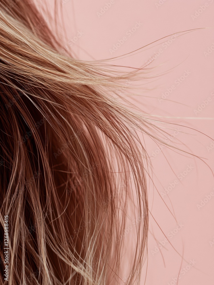 Naklejka premium Frayed hair tips showcasing split ends against a soft pastel background with empty space for additional text or graphics. Generative AI