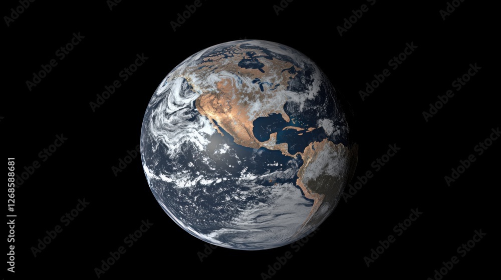 Obraz premium Earth from Space, Detailed View, with Clouds and Continents, Educational or Scientific
