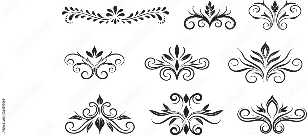 Minimalistic Black Ornamental Divider with Symmetrical Floral Patterns Art & Illustration Minimalistic Black Ornamental Divider with Symmetrical Floral Patterns Art & Illustration