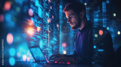 Wallpaper Mural Computer programmer using laptop, data processing connecting with internet global network, cloud computing and data center network server, cyber security, software development, data engineering Torontodigital.ca