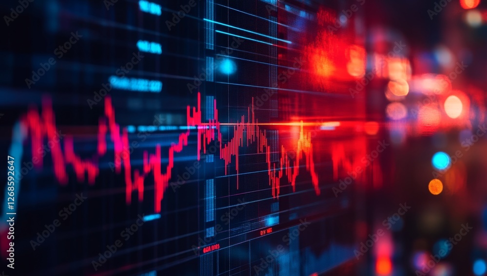 Red Stock Market Crash Data Display at Night Red Stock Market Crash Data Display at Night