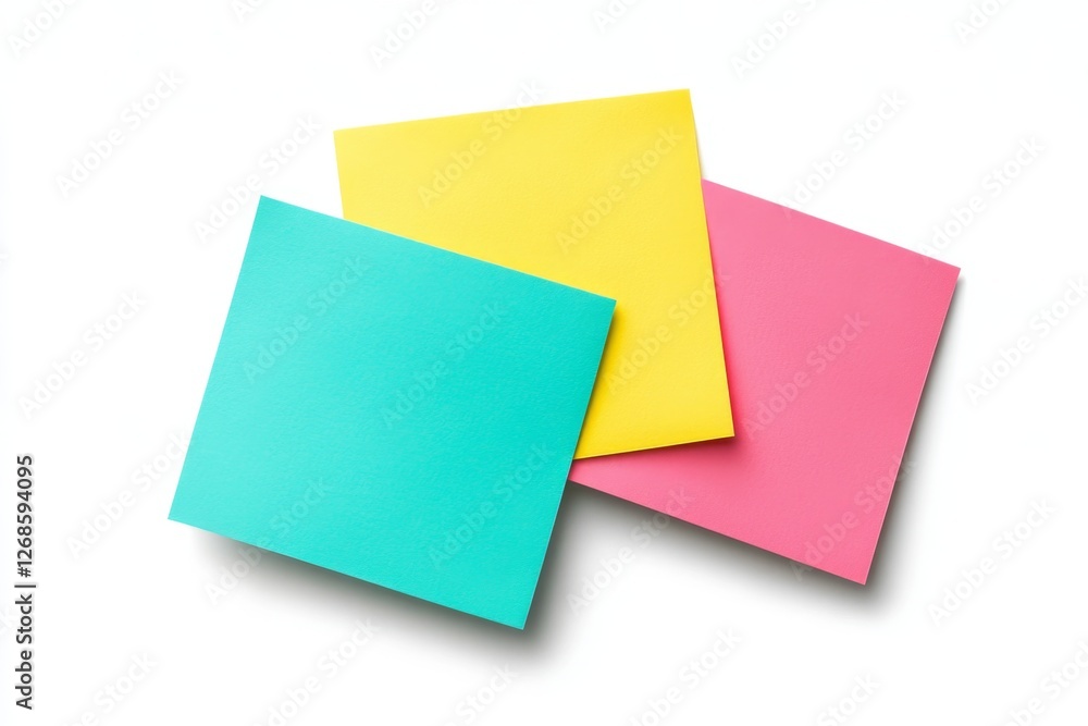 Colorful sticky notes overlapping on white background
