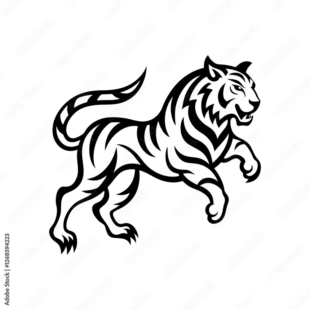 Fototapeta premium Tribal Tiger Logo Fierce Black and White Leaping Tiger Icon