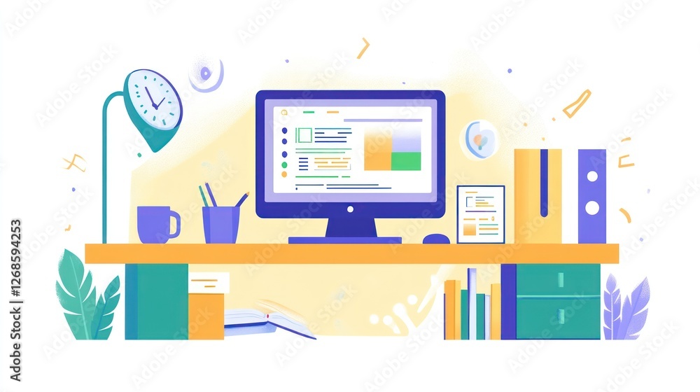 Naklejka premium Workspace Computer Office Desk Productivity