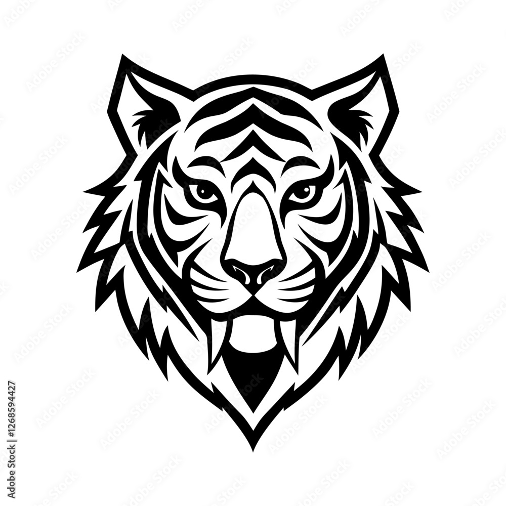 Fototapeta premium Fierce Tribal Tiger Head Logo Bold Black Tiger Icon