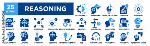 Reasoning icon collection set. Containing design concept, vector, illustration, analysis, business	