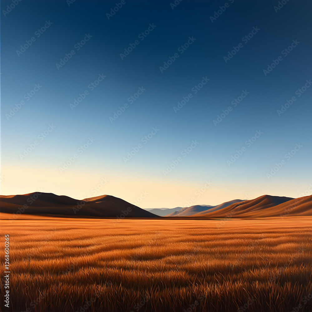 Obraz premium Vast Golden Grassland Under a Clear Blue Sky