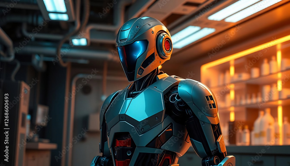 A Futuristic Robot Standing in a High-Tech Laboratory A Futuristic Robot Standing in a High-Tech Laboratory