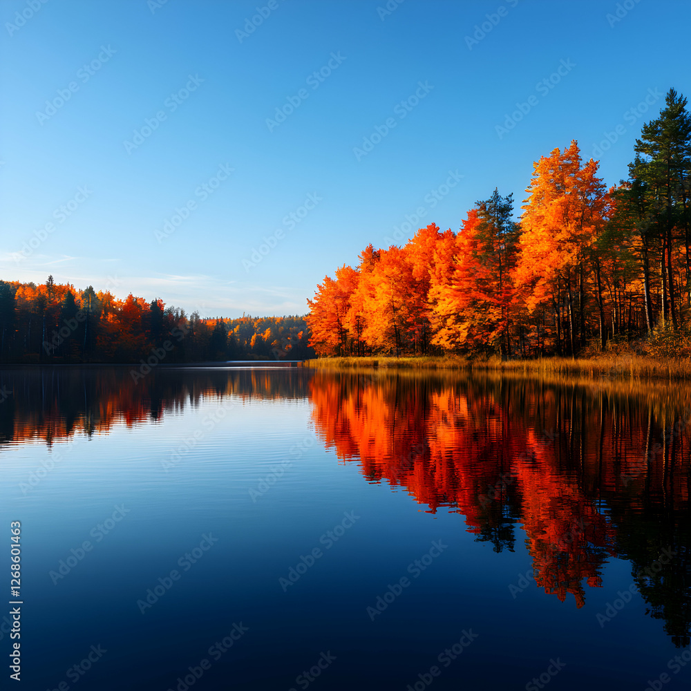 Obraz premium Vibrant Autumn Lake Reflection
