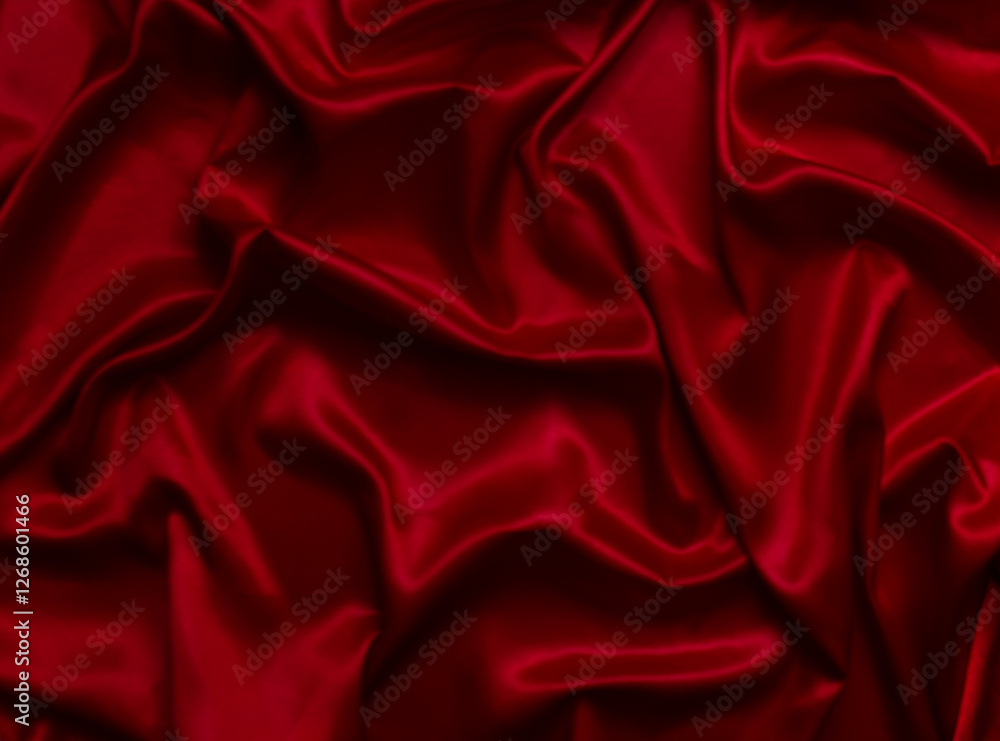 The top view of the red satin surface looks luxurious and beautiful. with sparkling waves Abstract background design copy space Card or banner (blurred or blurry) The top view of the red satin surface looks luxurious and beautiful. with sparkling waves Abstract background design copy space Card or banner (blurred or blurry)