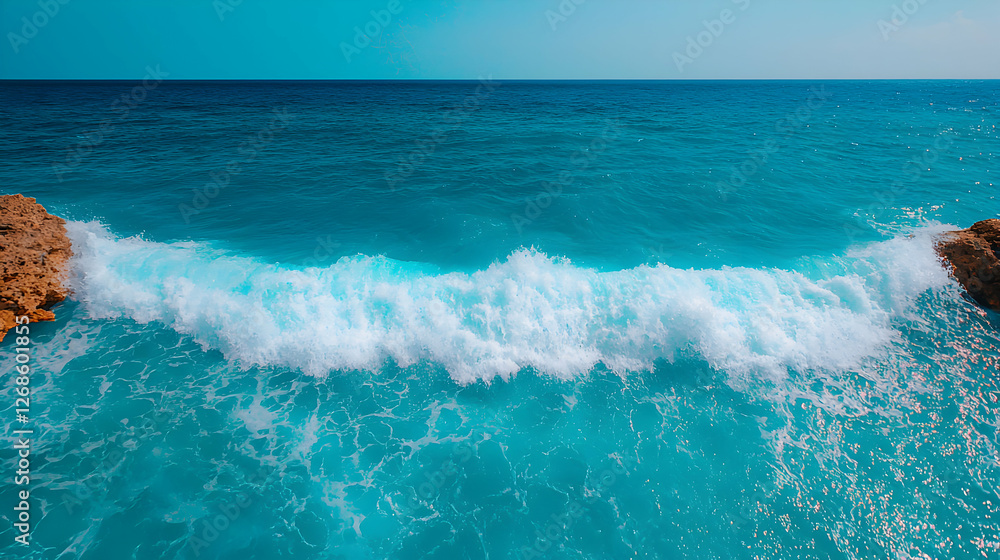Vibrant Blue Ocean Wave Crashing on Rocks Vibrant Blue Ocean Wave Crashing on Rocks