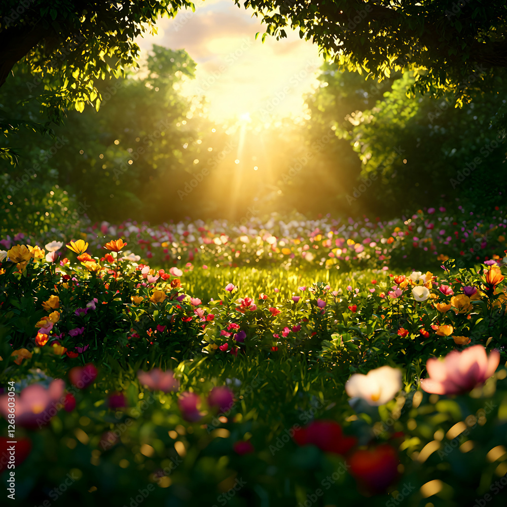 Obraz premium Vibrant Flower Garden at Sunset