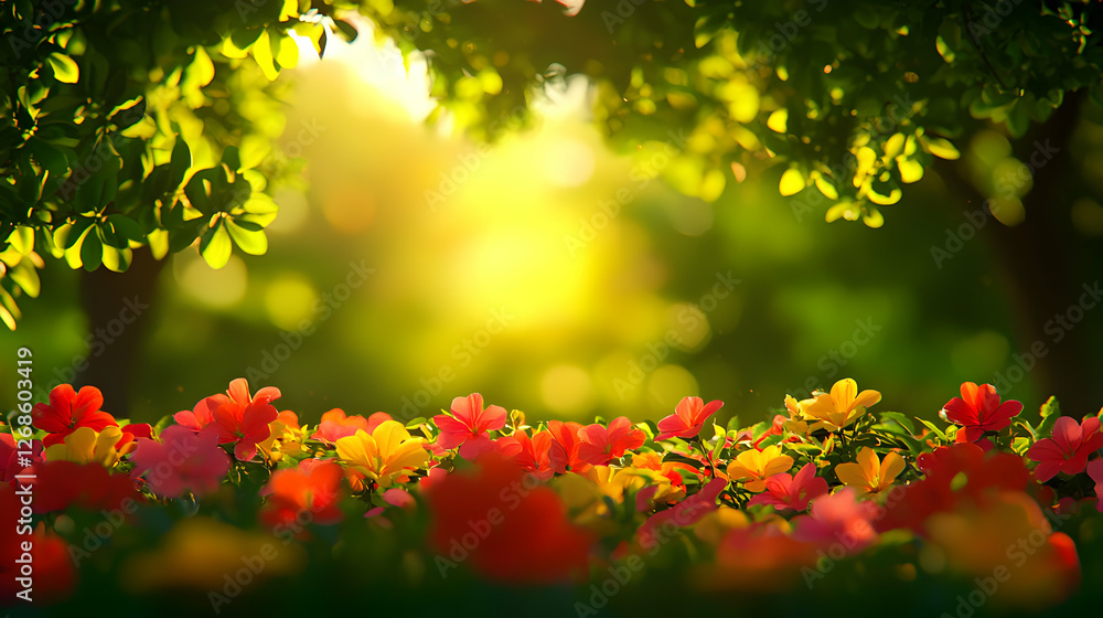 Obraz premium Vibrant Flowers in a Sunlit Garden