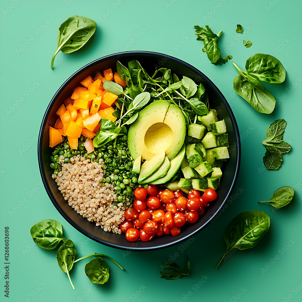 Vibrant Green and Red Healthy Quinoa Salad Bowl