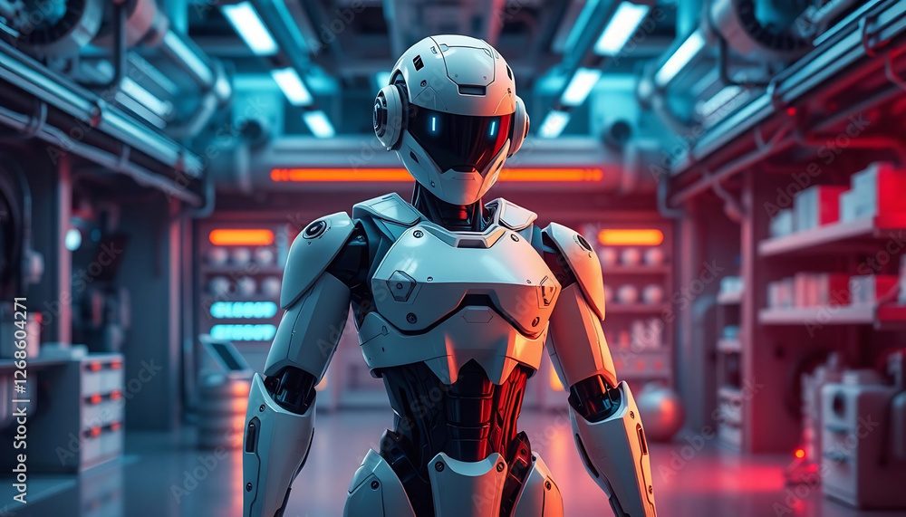 A Futuristic Robot Standing in a High-Tech Laboratory A Futuristic Robot Standing in a High-Tech Laboratory