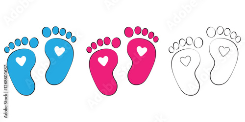 silhouette of baby feet icon over white background. vector illustration. Baby footprints icon isolated on white background. Baby feet sign. Set icons colorful.