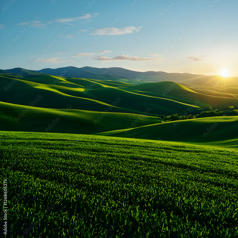 Naklejka premium Vibrant Green Hills at Sunset