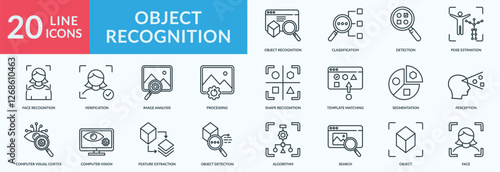 Object recognition icon collection set with pose estimation,face recognition, image analysis, computer vision, object detection
